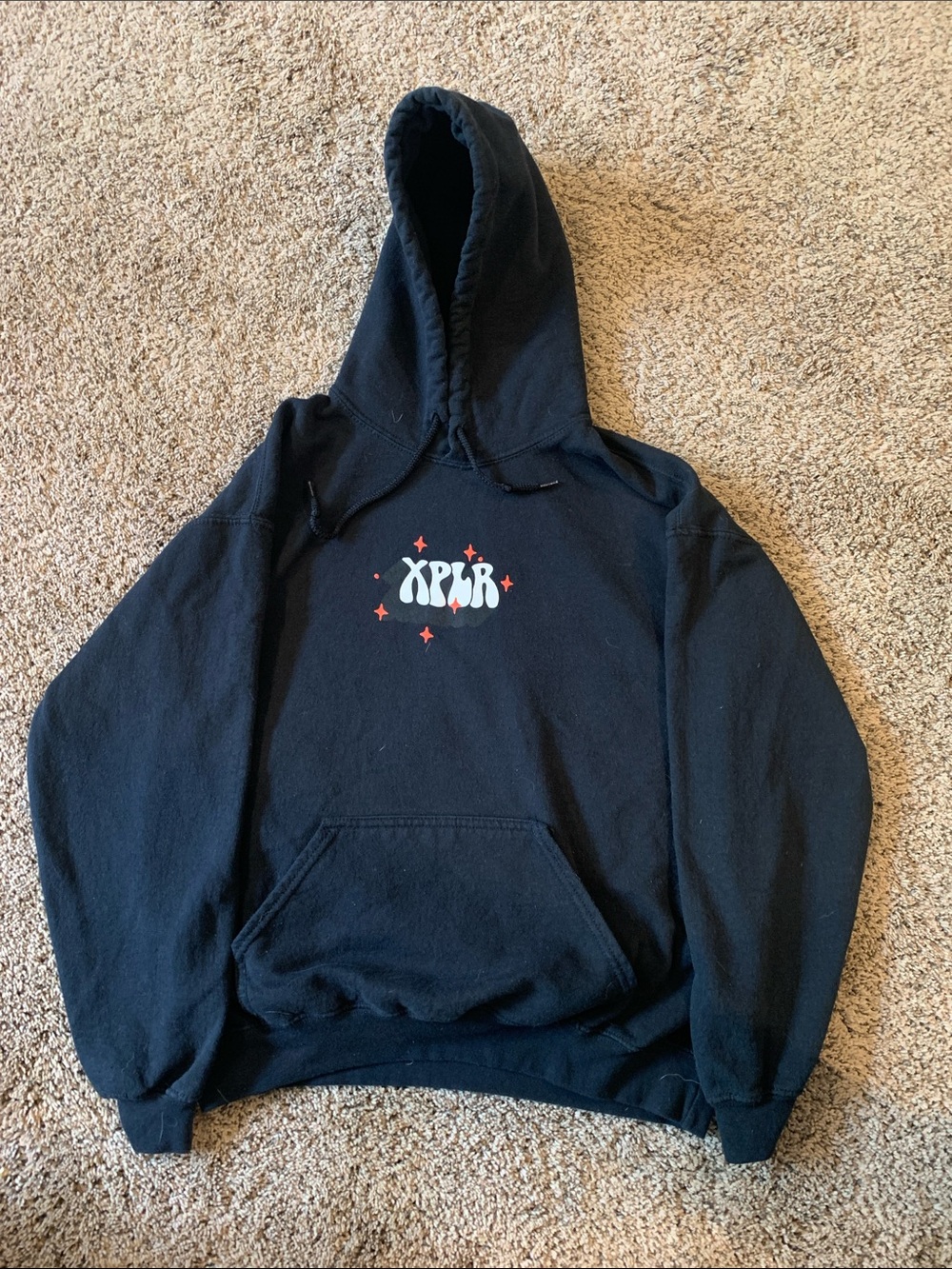 Black Crewneck Graphic Hoodie with Center Logo